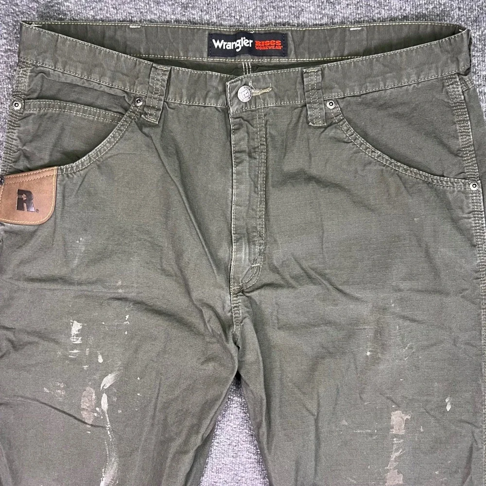 Wrangler Riggs Workwear Pants Mens 38x32 Green Ripstop Utility Painter Carpenter